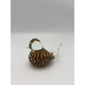 Vintage Paperweight Joe St Clair Blown Art Glass Bird Carmel Ribbons